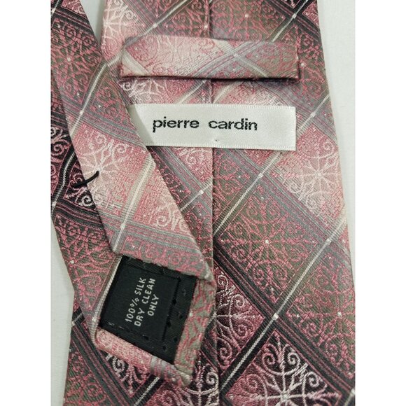 Pierre Cardin Mens Necktie Silk Pink silver gray scrollwork geometric tie - Picture 4 of 5